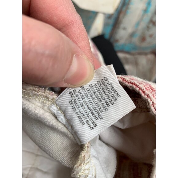 Free People Womans W29 Jeans Ikat Chevron Cream Red Pink Crop Skinny Low Rise Cr - Picture 8 of 8